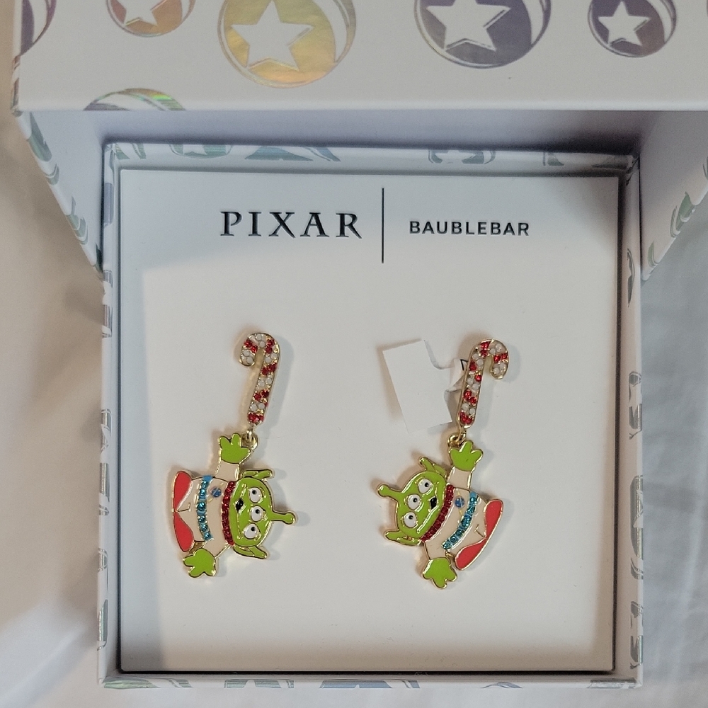 Pixar x BaubleBar Alien Candy Cane Drop Earrings - Green & Red